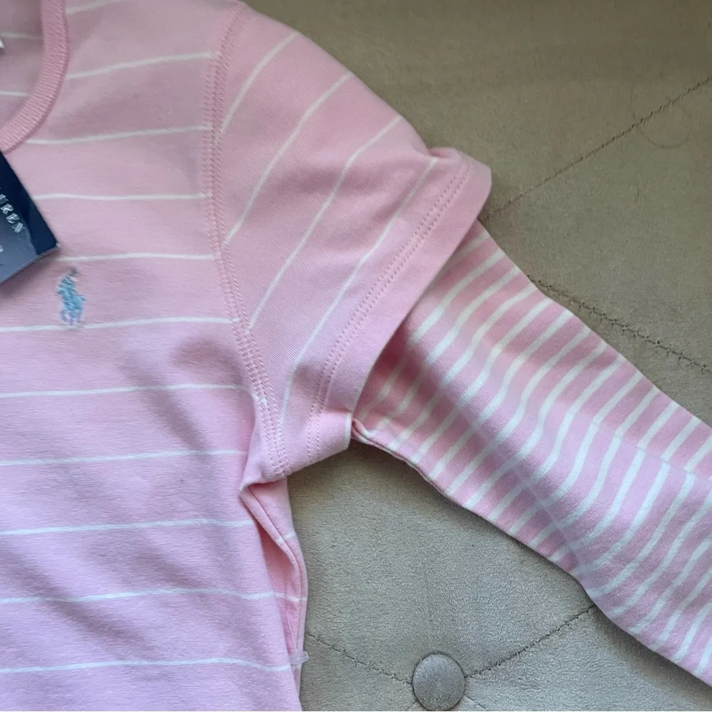 Ralph Lauren Large L 10-12 Pink Striped Long Sleeve Shirt NWT